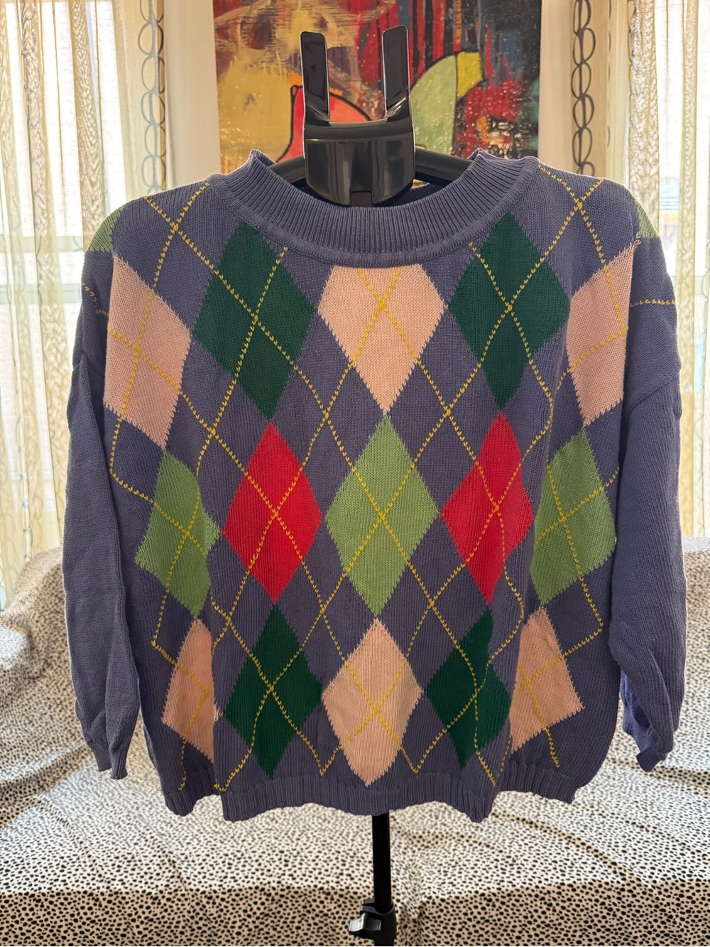United Colors Of Benetton Purple Argyle Crewneck Sweater